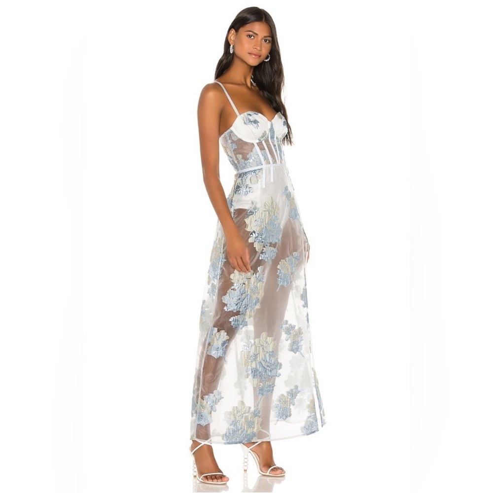 NWT 🏷️ For Love & Lemons Cody Organza Jacquard Maxi Dress in Icicle